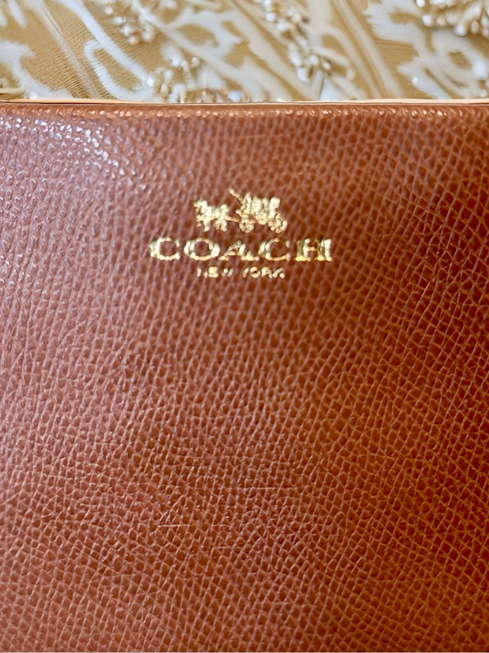COACH Extra Large Wristlet | Saddle Brown Crossgrain Leather - Picture 2 of 3